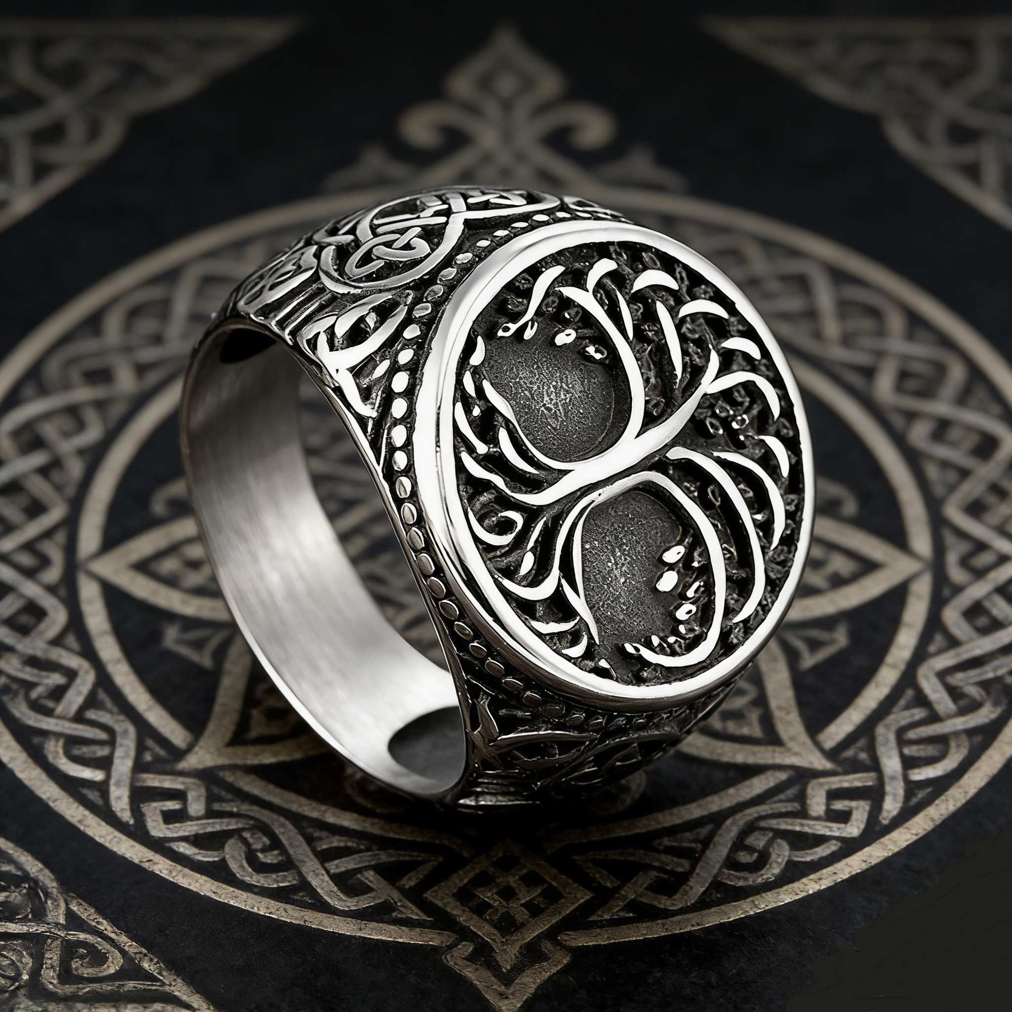 Tree of Life Guardian S925 Silver Celtic Knot Vintage Oxidized Ring