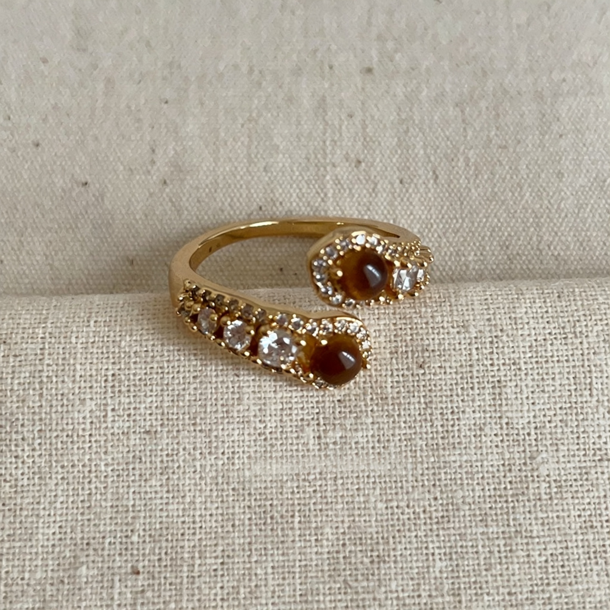 Tiger's Eye Guardian 18K Gold Energy Open Cuff Ring