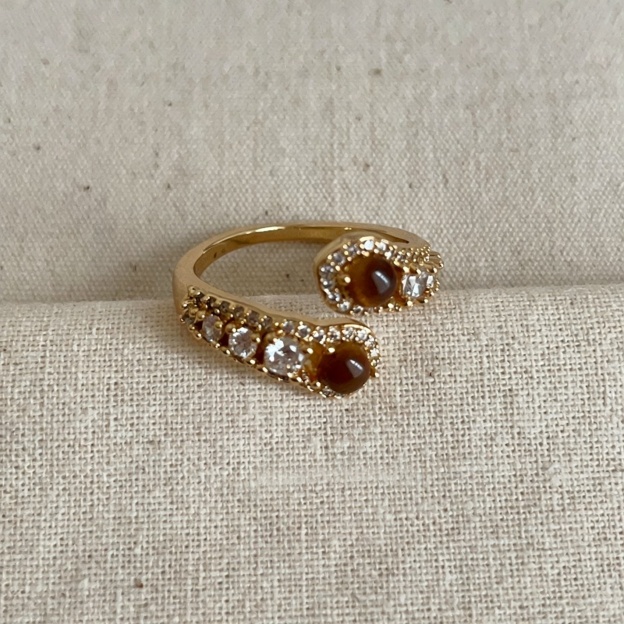 Tiger's Eye Guardian 18K Gold Energy Open Cuff Ring