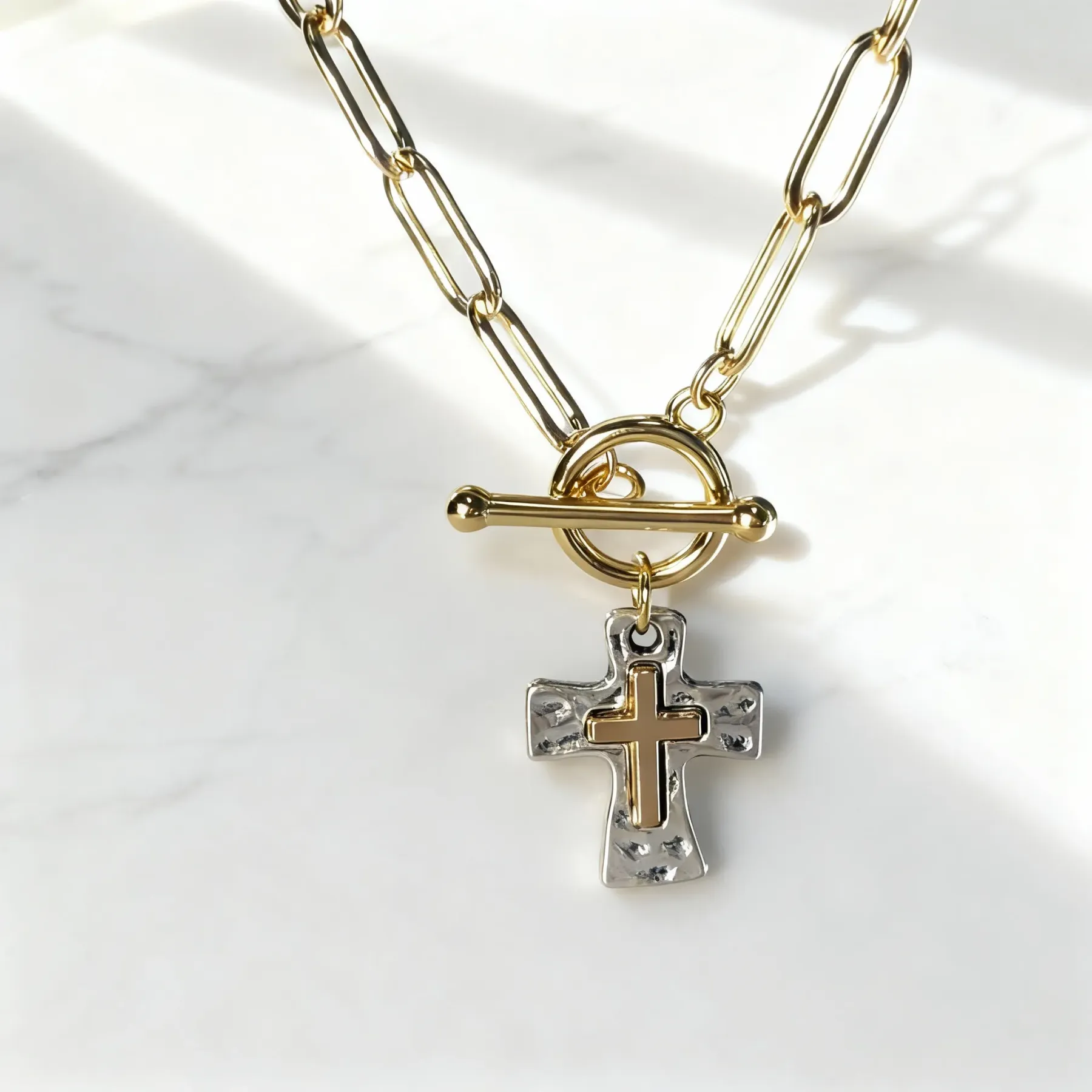Hammered Cross Necklace