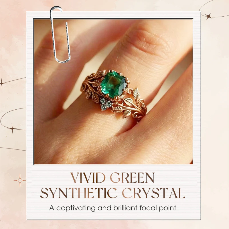 Vine Crystal Glow Vintage Vine Green Crystal Ring｜Natural Texture for Finger Elegance