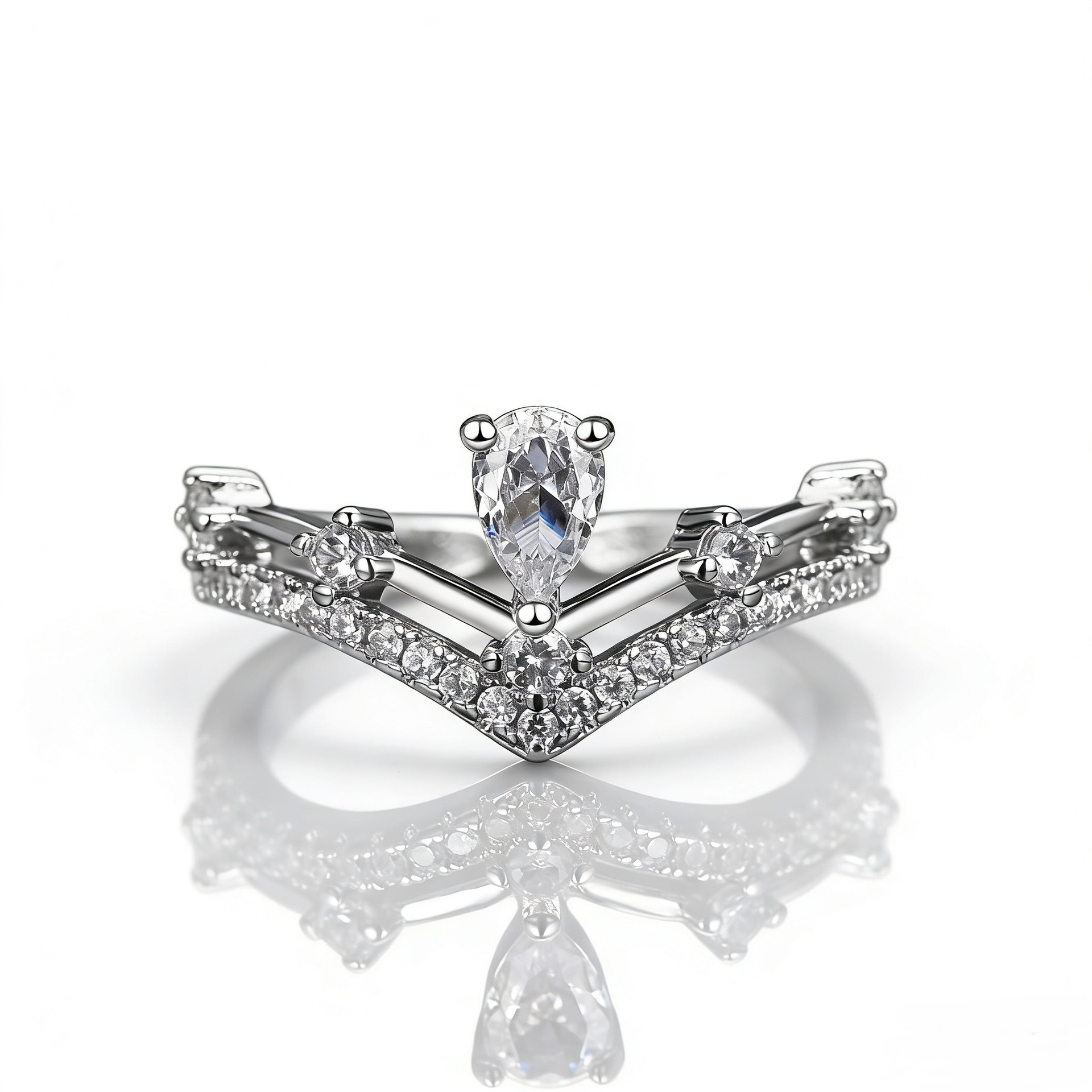 「Luminous Crown」S925 Sterling Silver Pear Cut V-Shape Ring