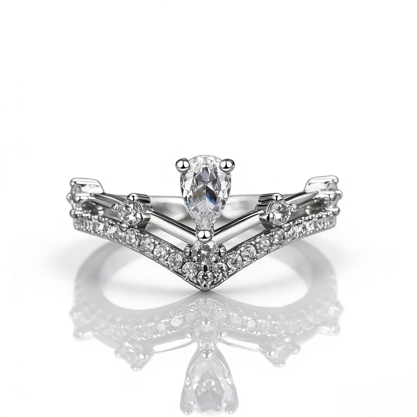 「Luminous Crown」S925 Sterling Silver Pear Cut V-Shape Ring