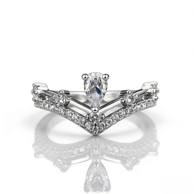 「Luminous Crown」S925 Sterling Silver Pear Cut V-Shape Ring