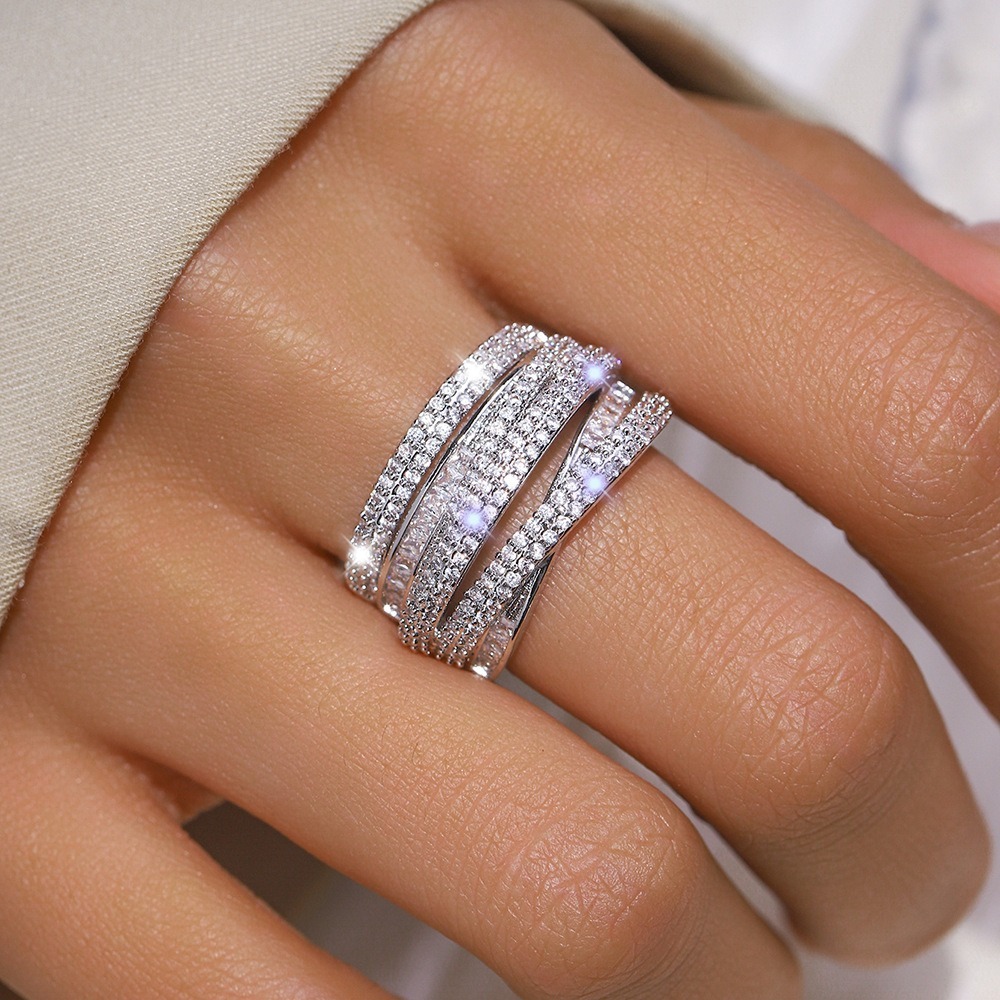 Multi-Layer CZ 925 Sterling Silver Ring – Modern Minimalist Sparkle Design