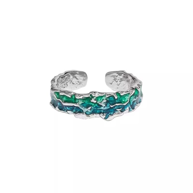 Seashore Sparkle Sterling Silver Enamel Open Ring（Free shipping on orders of two or more items）