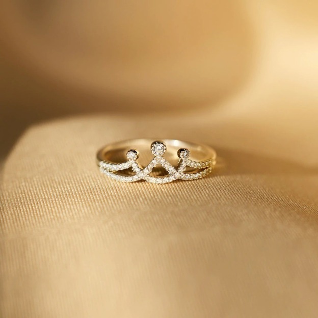 Crown Starburst Sterling Silver Diamond Open Ring（Free shipping on orders of two or more items）