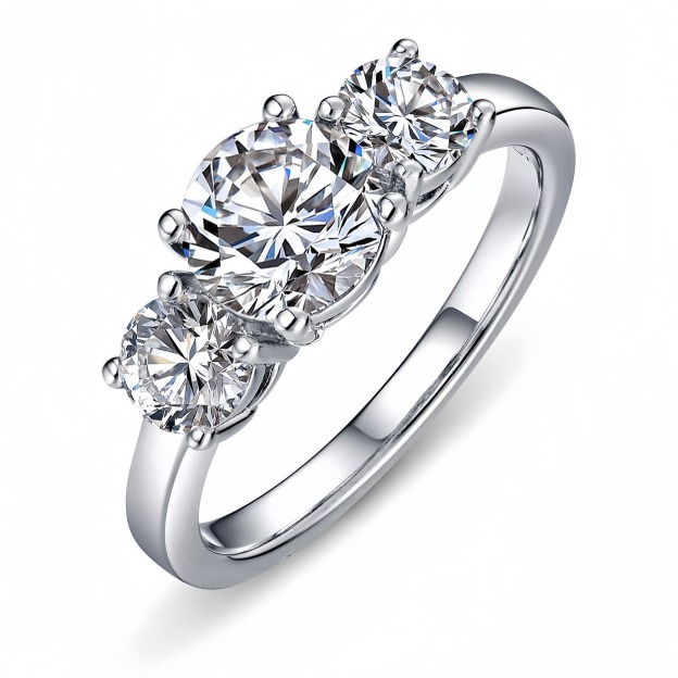 Triple Starburst S925 Sterling Silver Three-Stone Ring