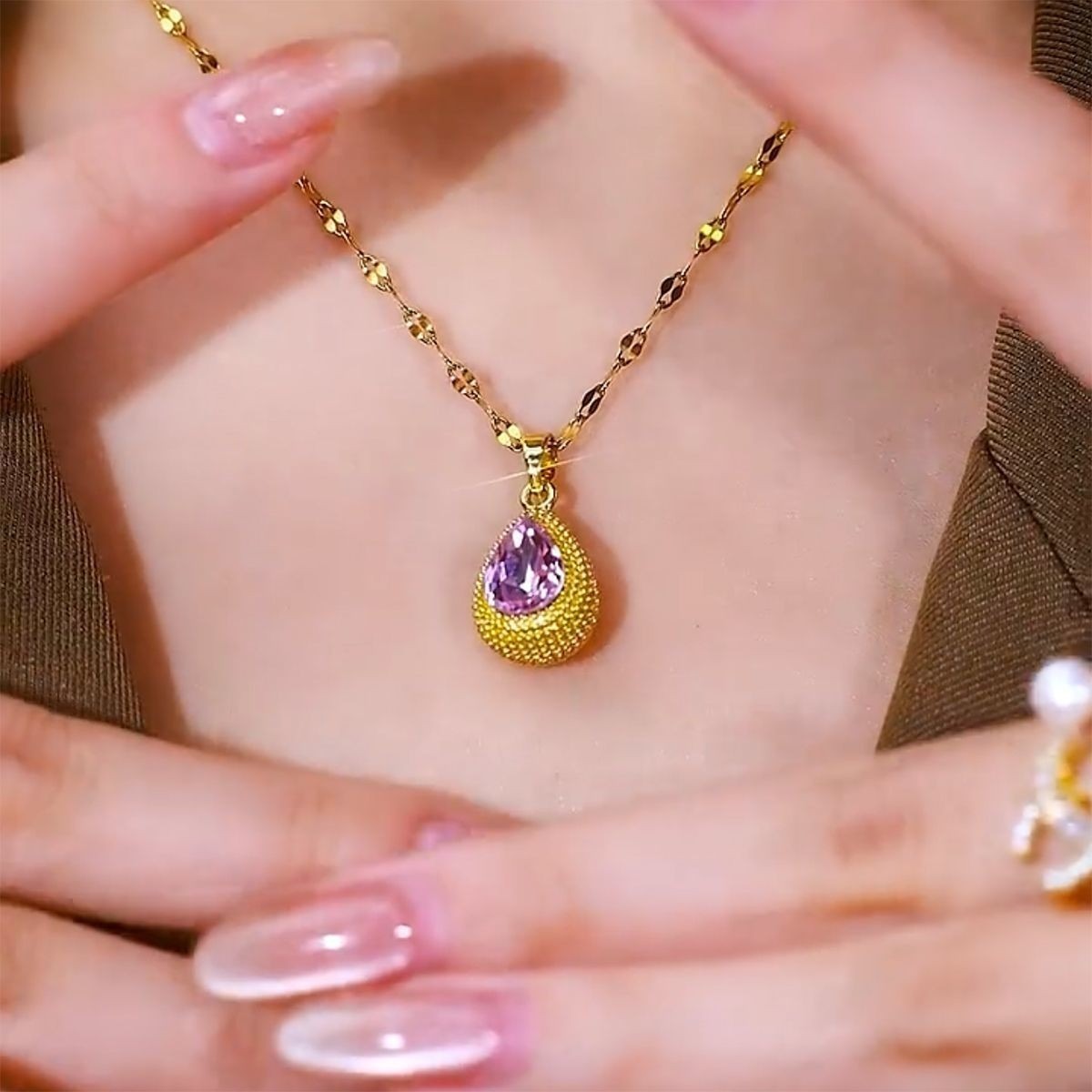 Amethyst Teardrop 18K Gold 2-in-1 Convertible Necklace