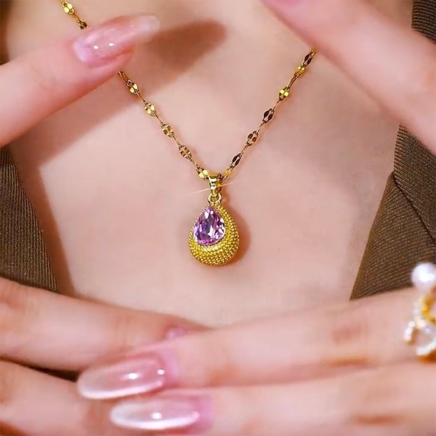 Amethyst Teardrop 18K Gold 2-in-1 Convertible Necklace