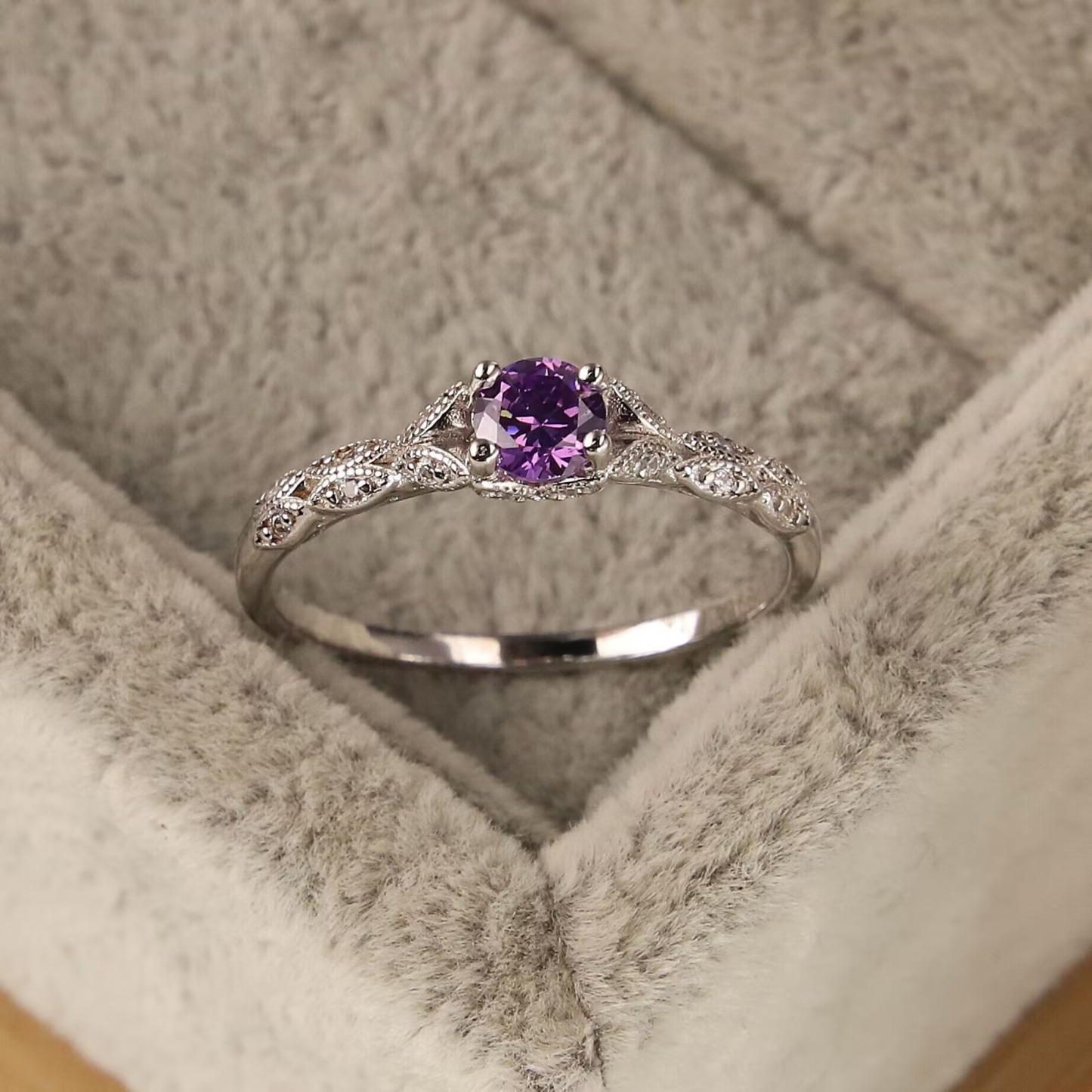 Vine Glow Sterling Silver Platinum Plated Vintage Filigree Gemstone Ring Amethyst Garnet Options