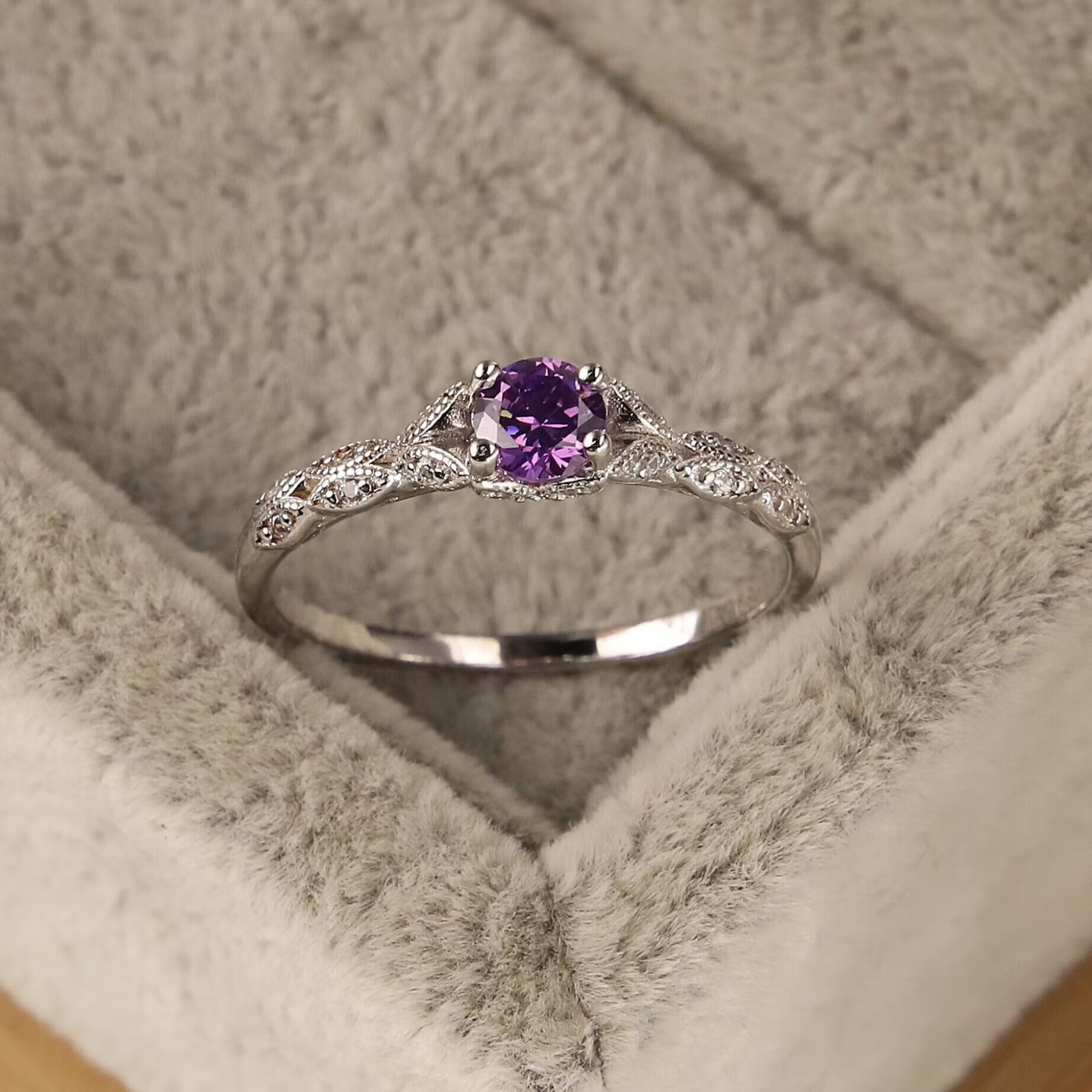 Vine Glow Sterling Silver Platinum Plated Vintage Filigree Gemstone Ring Amethyst Garnet Options