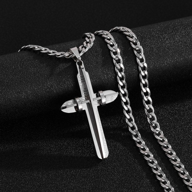 Covenant of Faith Stainless Steel Gold/Silver Cross Cuban Link Necklace Strength Protection at Your Neck