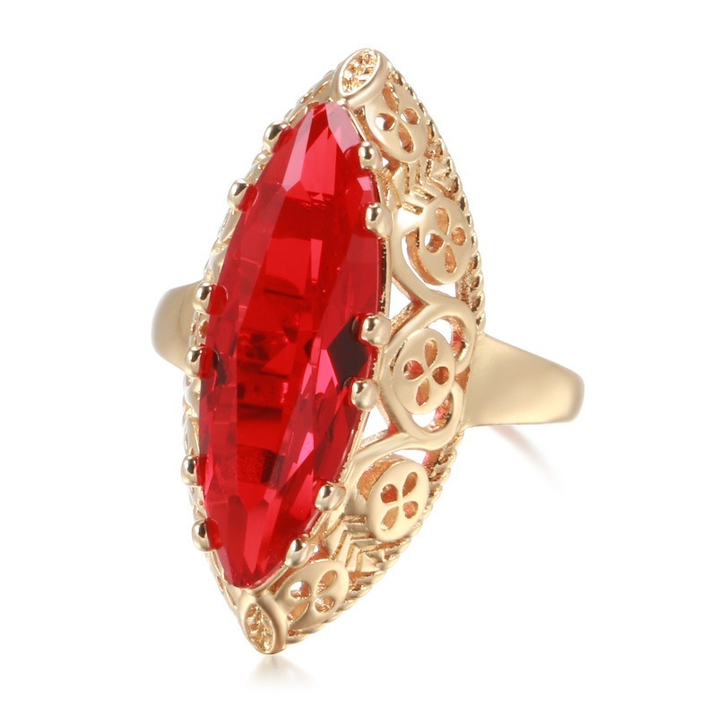 Golden Heirloom 18K Gold-Plated Marquise Gemstone Vintage Filigree Ring