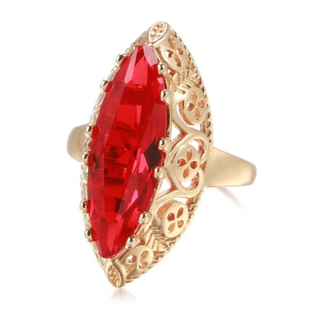 Golden Heirloom 18K Gold-Plated Marquise Gemstone Vintage Filigree Ring