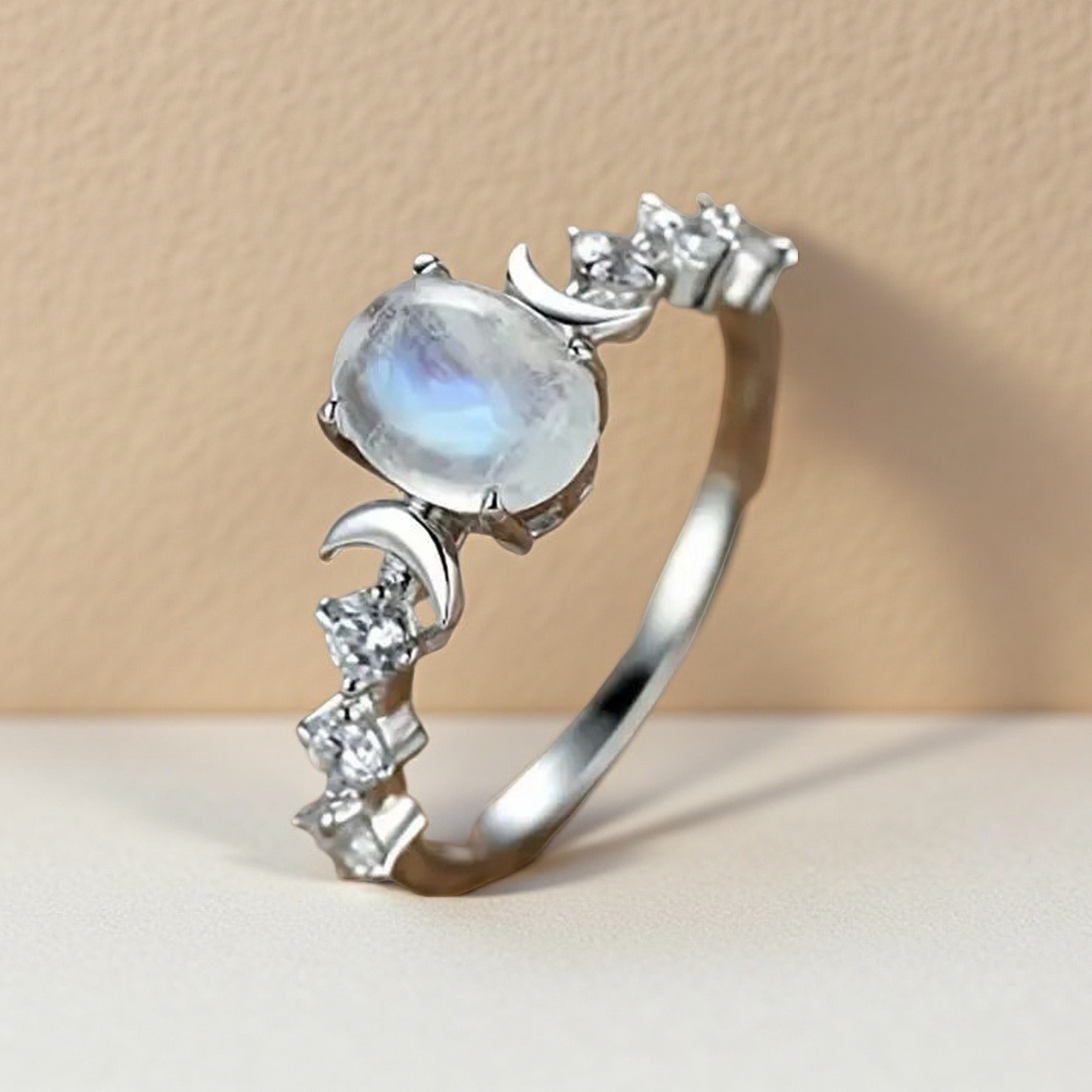 Hecate Protection Moon Star Gemstone Ring 2 Stone Options 