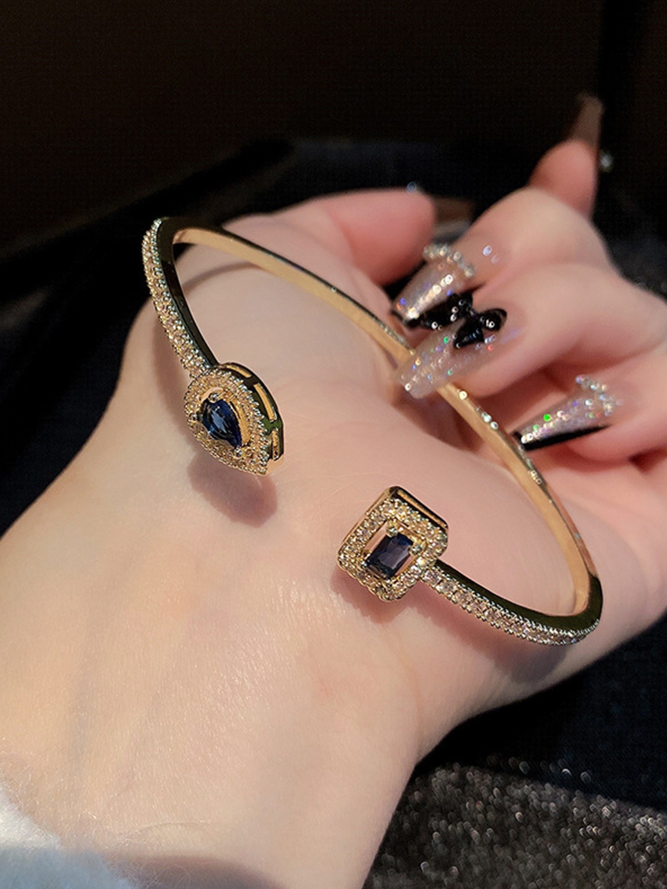 Geometric Treasure Two-Tone Pave Gemstone Cuff Bracelet