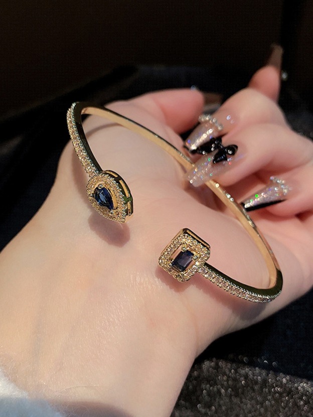 Geometric Treasure Two-Tone Pave Gemstone Cuff Bracelet