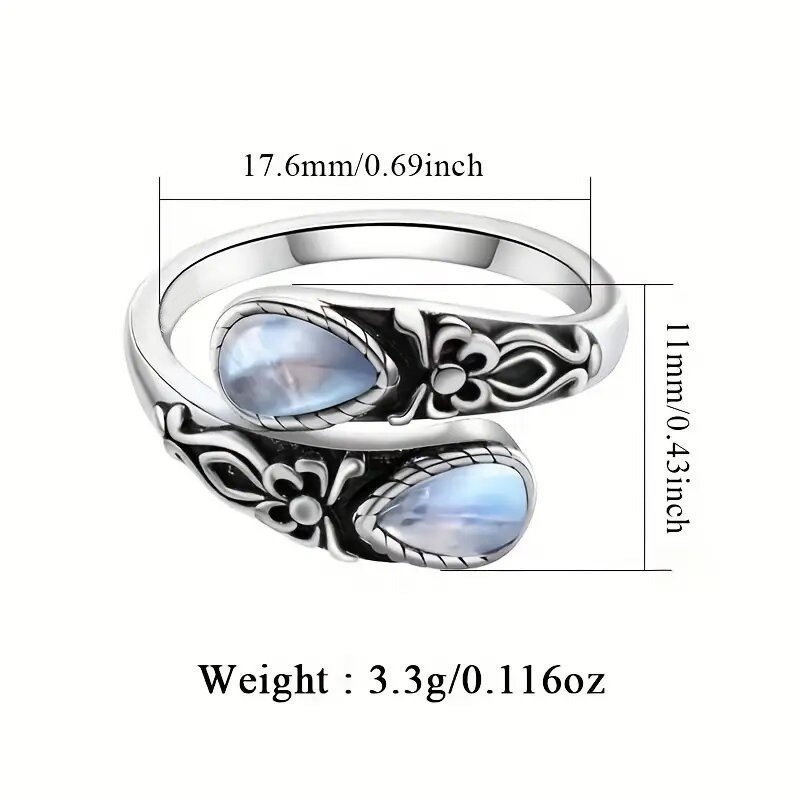Vintage Oxidized S925 Silver Gemstone Open Ring