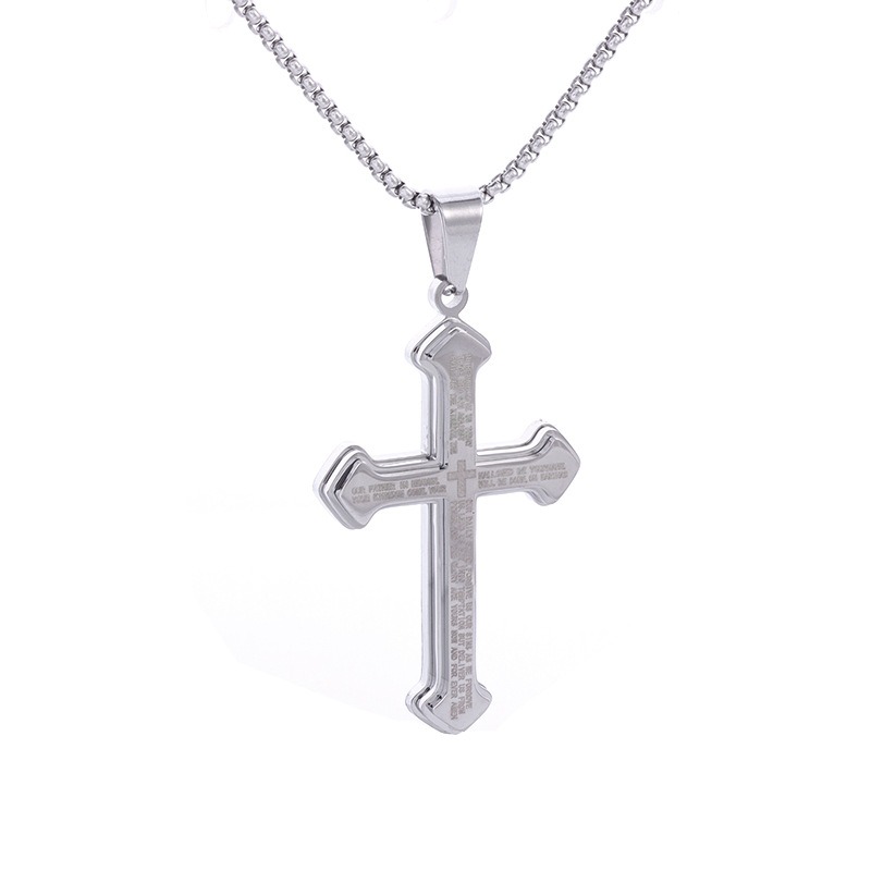 Multi-Color Scripture Cross Necklace - Unisex Light Luxury Religious Style Accessory