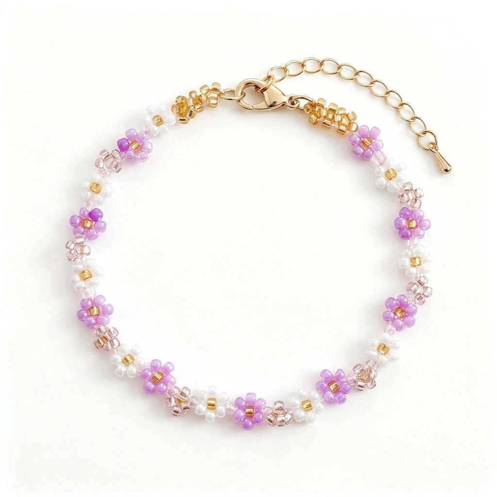 Artisan Hand-Strung Flower Beaded Bracelet