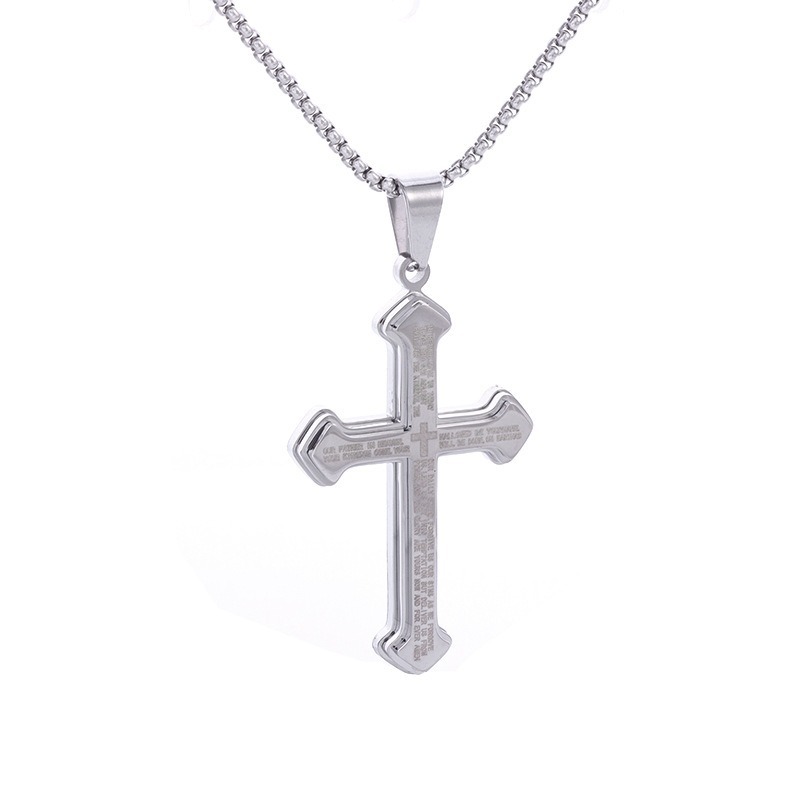 Multi-Color Scripture Cross Necklace - Unisex Light Luxury Religious Style Accessory