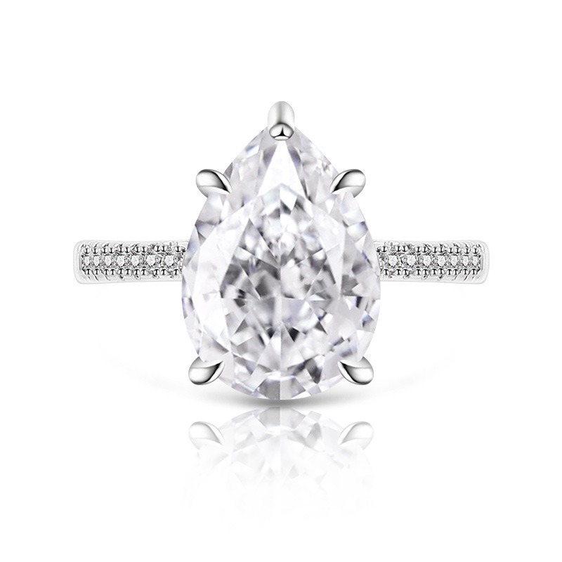 Sterling Silver 6-Prong Pear Cut Color Gem Ring