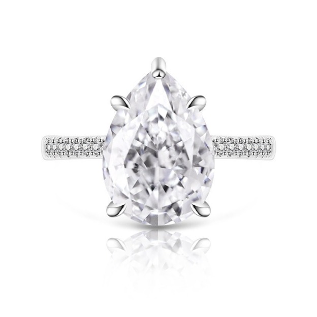 Sterling Silver 6-Prong Pear Cut Color Gem Ring