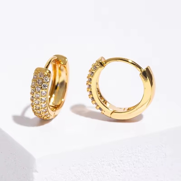 Full-Diamond Hoop Earrings - S925 Silver Plated 18K Gold Light Luxury Daily Earrings