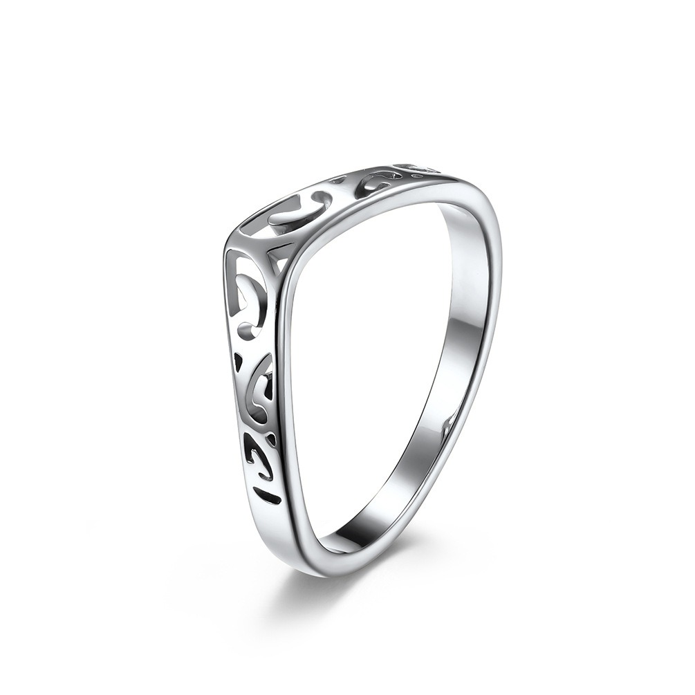 S925 Silver Light Luxury Niche Statement Band : Dual-Color Hollow Totem Ring