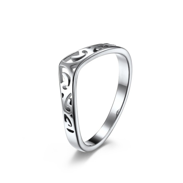 S925 Silver Light Luxury Niche Statement Band : Dual-Color Hollow Totem Ring