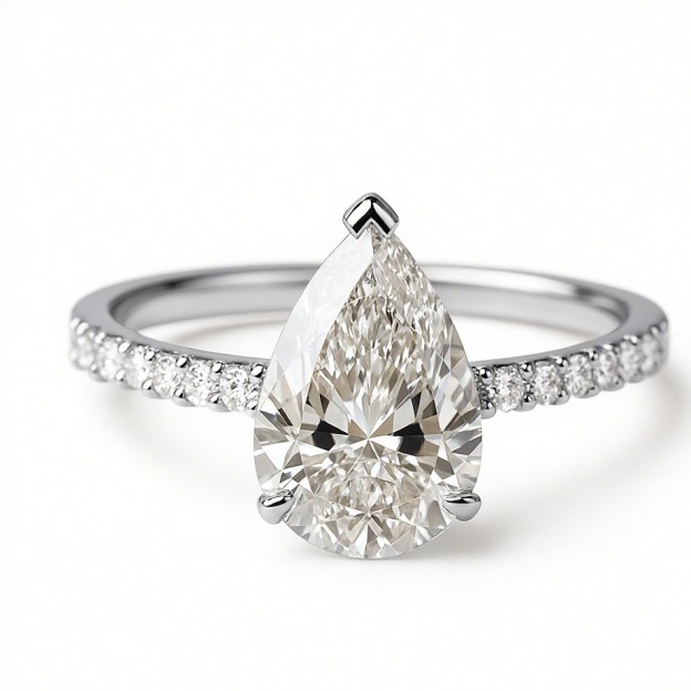 18K Gold/White Gold/Rose Gold Pear Main Diamond Full Accent Diamond Ring