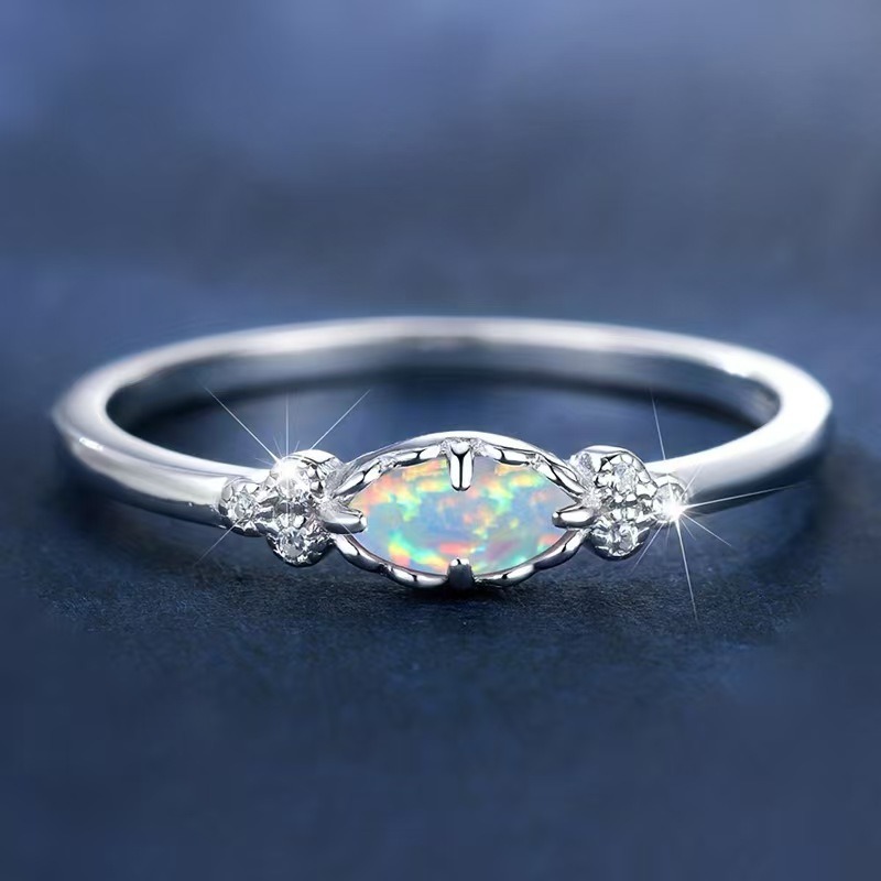 “Starlume Opal” Minimal Opal & Diamond Accent Ring | 18K Gold or Platinum Tone Finish