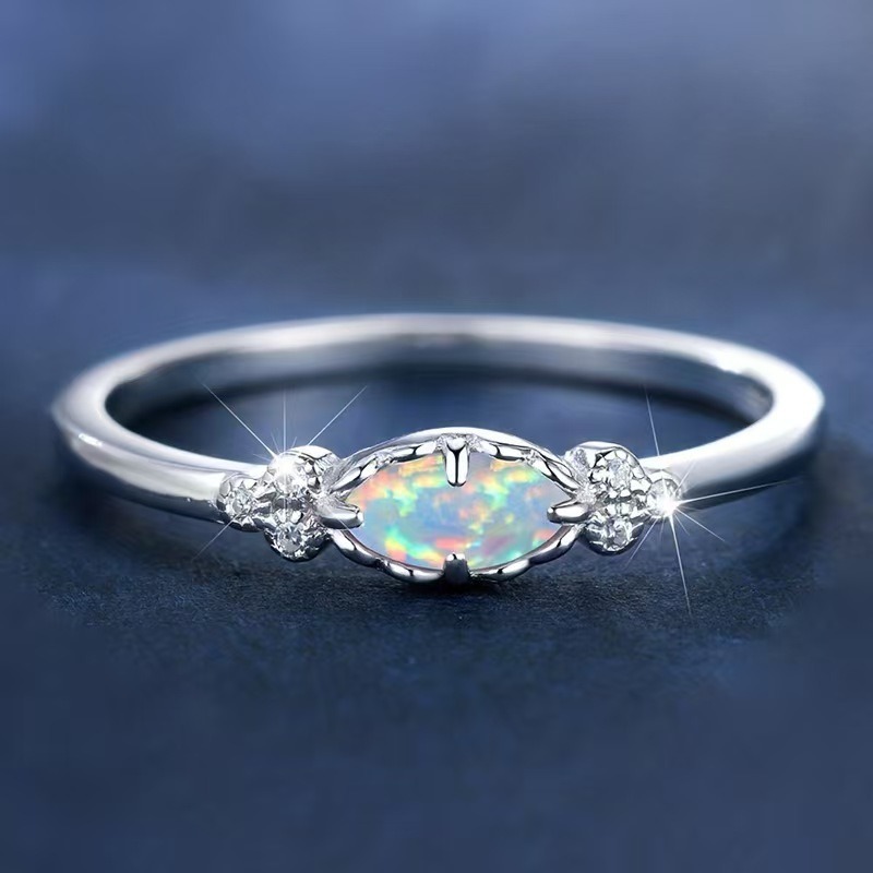 “Starlume Opal” Minimal Opal & Diamond Accent Ring | 18K Gold or Platinum Tone Finish