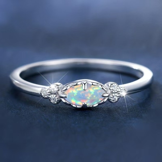 “Starlume Opal” Minimal Opal & Diamond Accent Ring | 18K Gold or Platinum Tone Finish