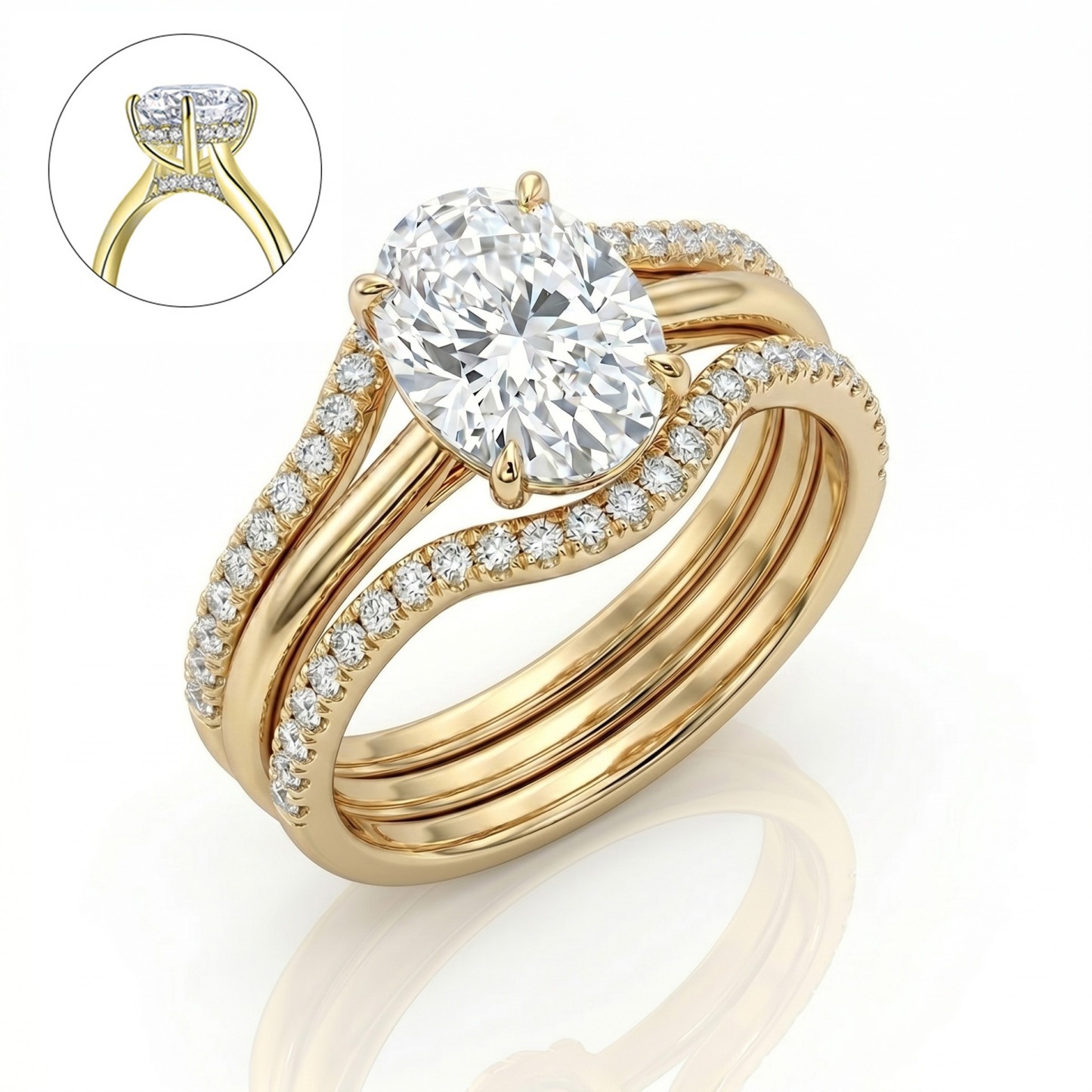 18K Gold White Gold Plated Pavé Oval Solitaire Ring