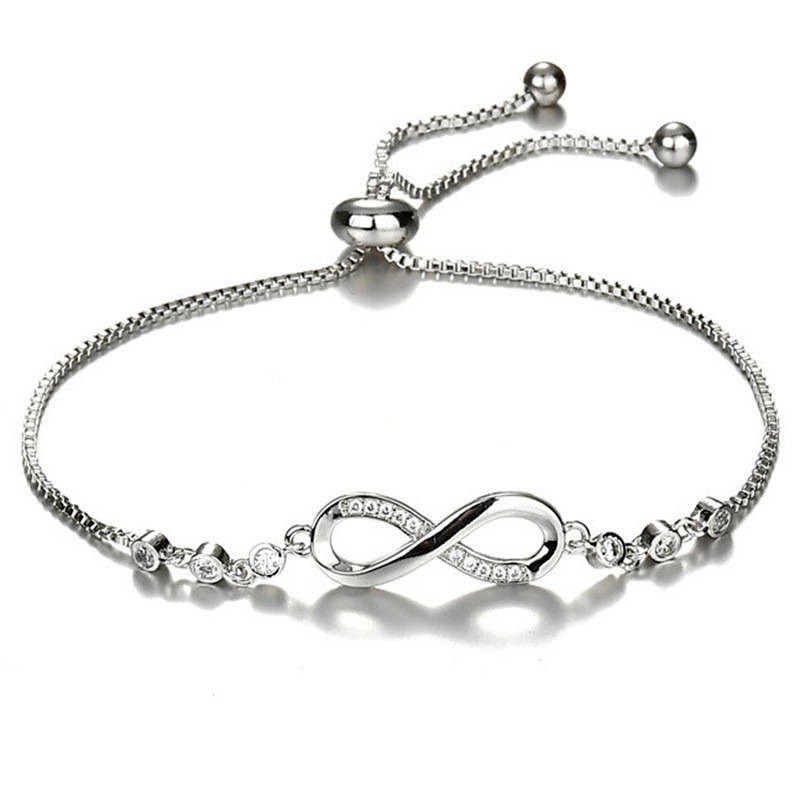 Multi-Color Infinity Symbol Diamond-Encrusted Bracelet - Gold/Silver/Rose Gold Women's Light Luxury Eternal Love Accessory