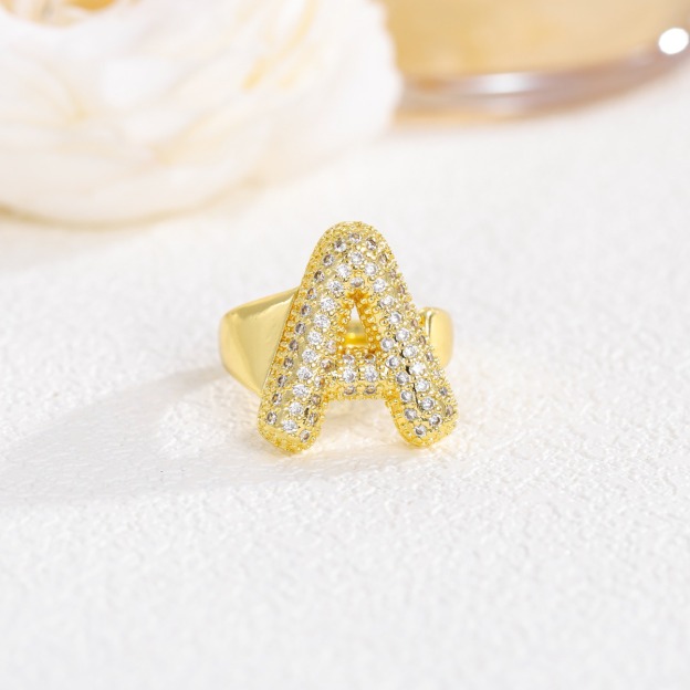 Letter Starburst 18K Gold Diamond 26-Letter Open Ring（Free shipping on orders of two or more items）