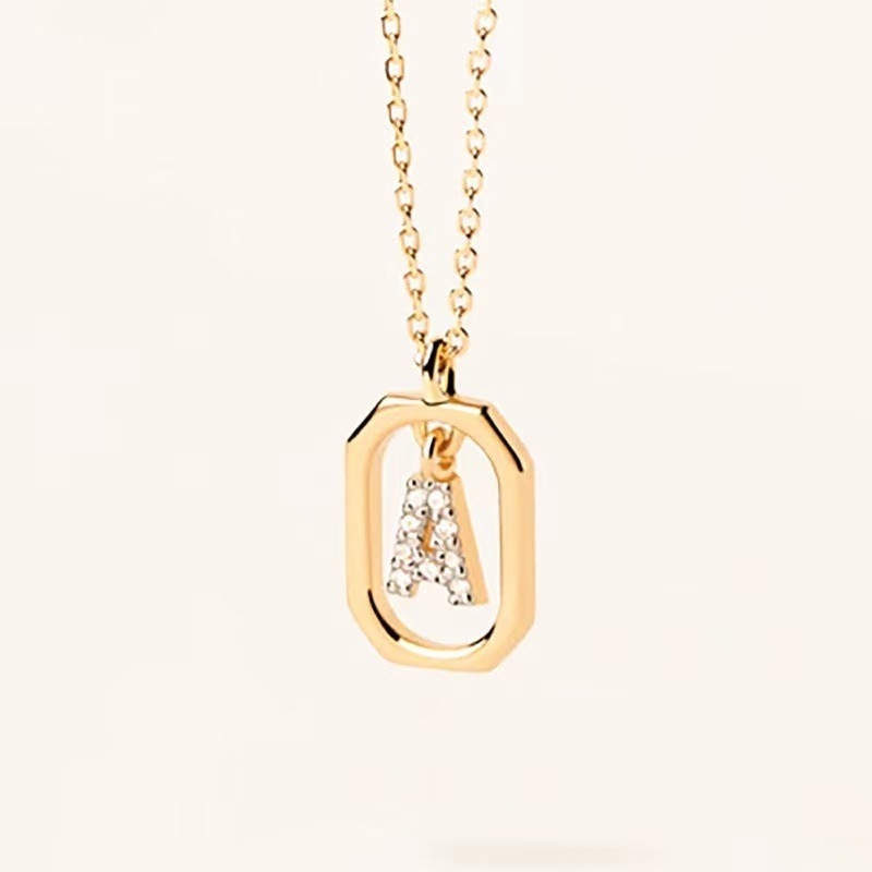Personalized Touch 18K Gold Diamond 26 Letters Rotating Tag Necklace