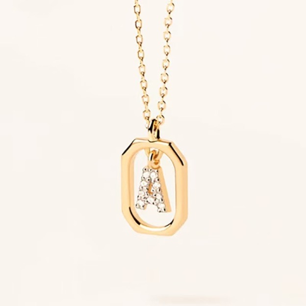 Personalized Touch 18K Gold Diamond 26 Letters Rotating Tag Necklace