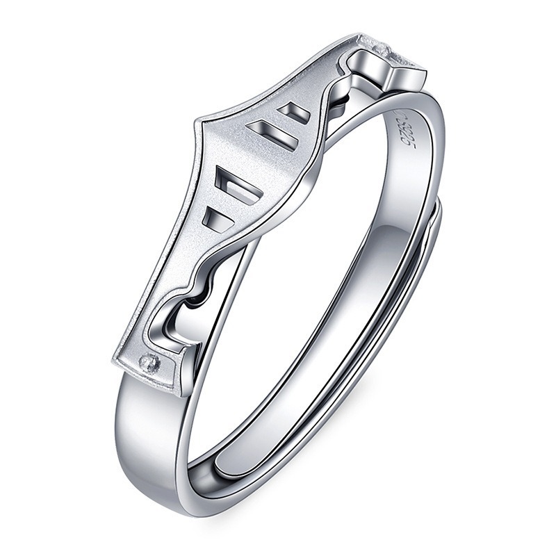 S925 Silver Princess & Knight Couple Rings - Partial Diamond-Studded Romantic Interactive Bands