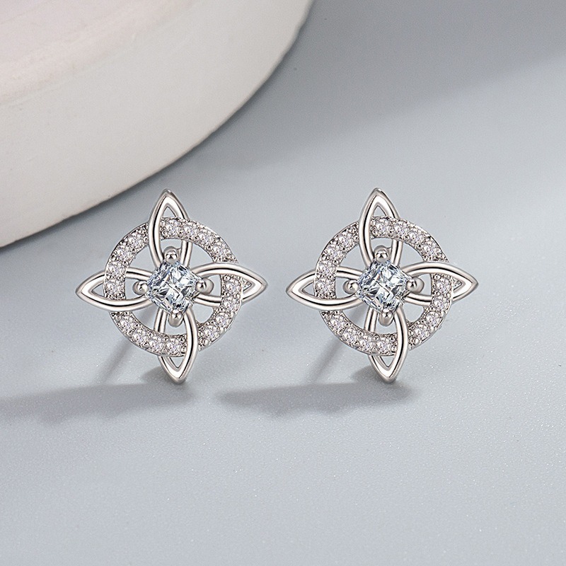 Double-Layer Diamond-Paved Four-Leaf Earrings - S925 Silver Light Luxury Delicate Earrings European