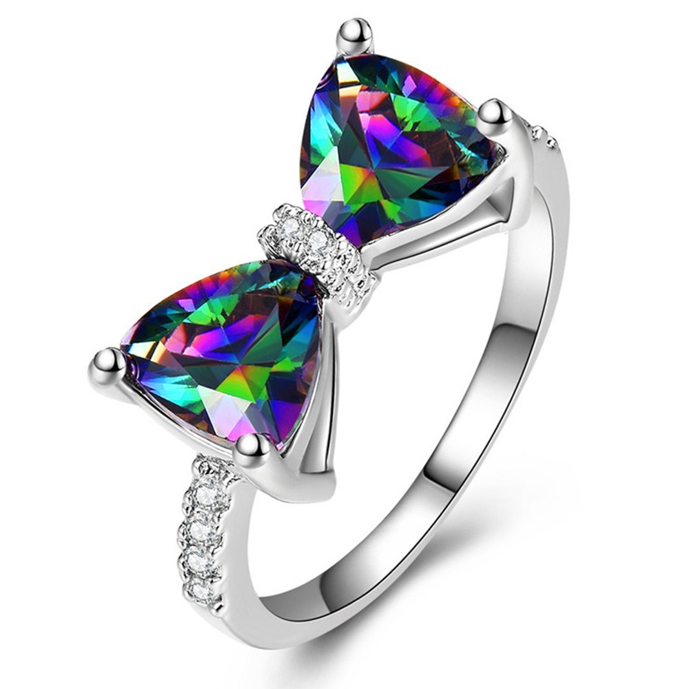 Bowtie Starburst Sterling Silver Multi-Gem Bow Ring（Free shipping on orders of two or more items）