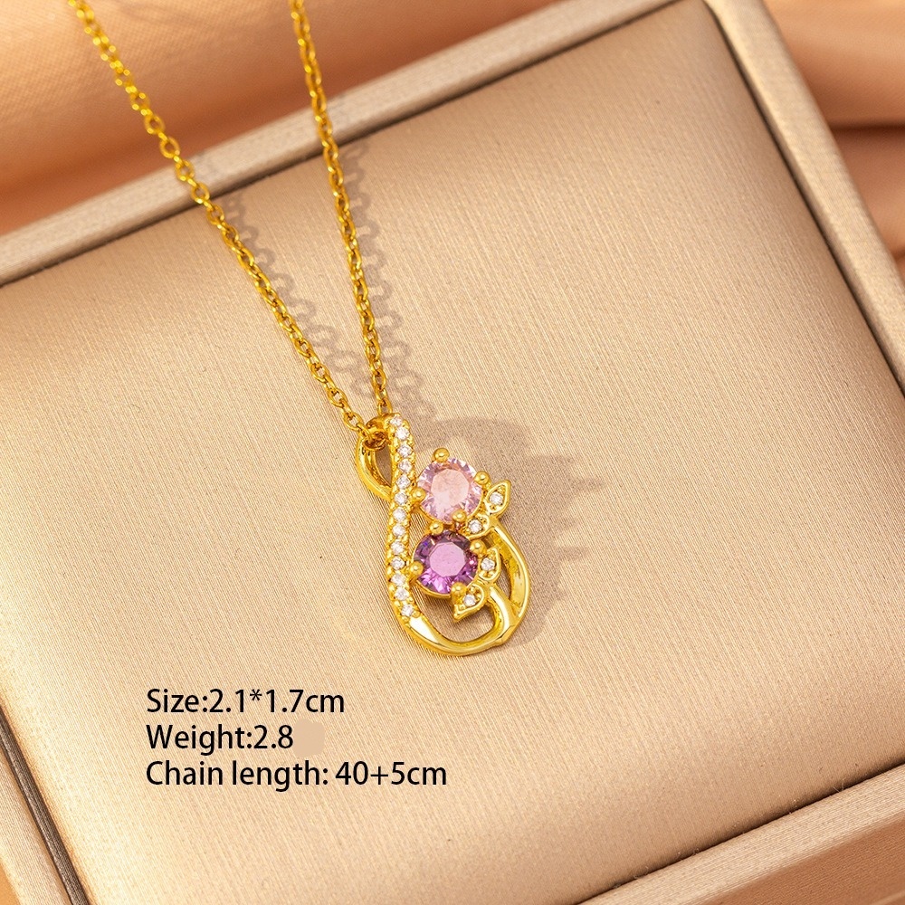 Twin Blossom Gourd Two-Tone Pink Purple Gem Necklace