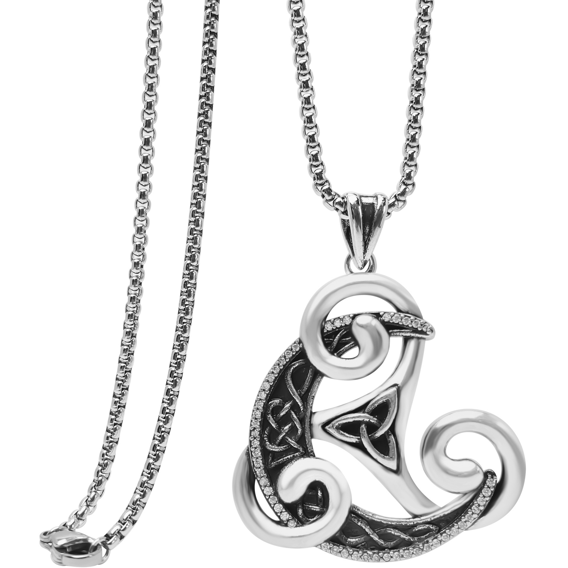 Celtic Crescent Amulet S925 Silver Spiral Protection Necklace