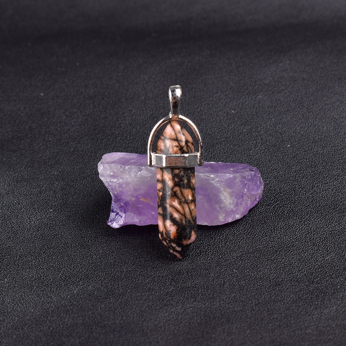 Natural Energy Crystal Point Pendant 2-Piece Set Multi-Color Healing Stone Niche Jewelry