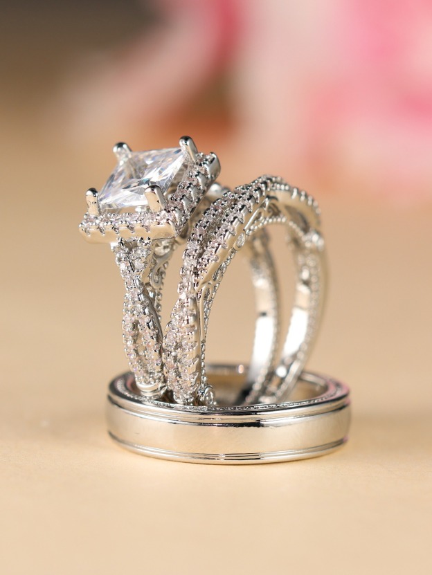 Eternal Square Diamond S925 Sterling Silver 4-Color Couple Ring Set A Promise of Unity at Your Fingertips