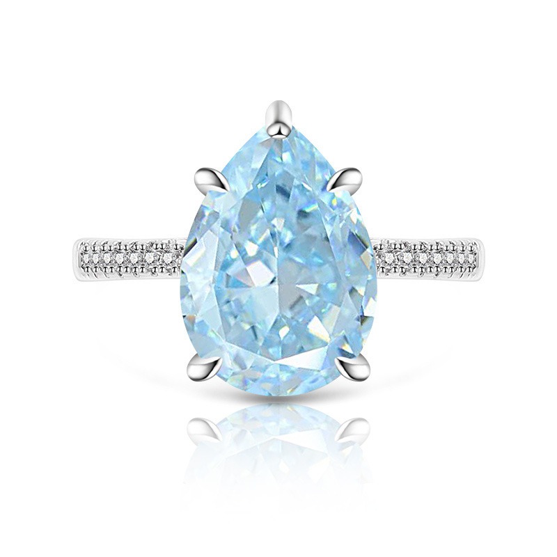 Sterling Silver 6-Prong Pear Cut Color Gem Ring