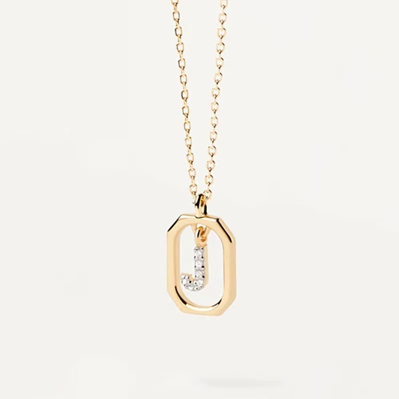 Personalized Touch 18K Gold Diamond 26 Letters Rotating Tag Necklace