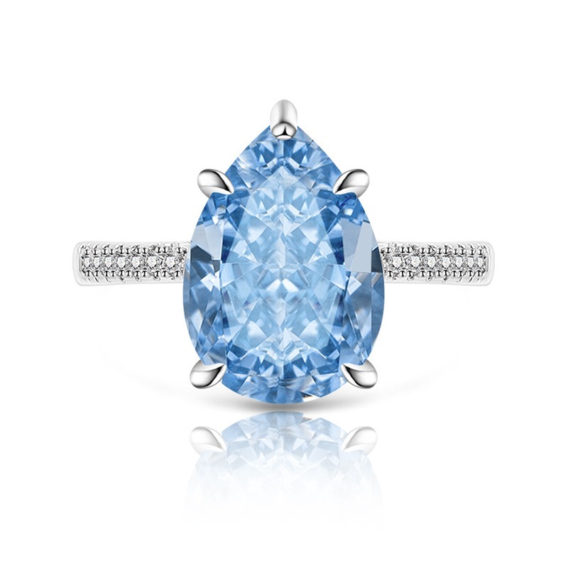 Sterling Silver 6-Prong Pear Cut Color Gem Ring